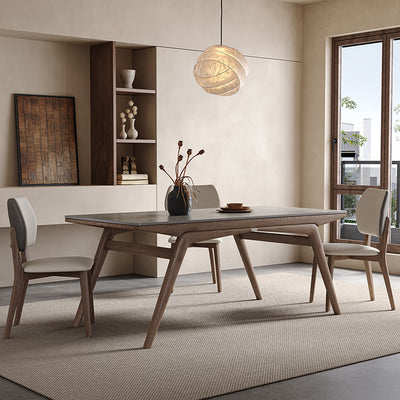 Minimalist Sintered Stone & Ash Wood Dining Table and Chairs